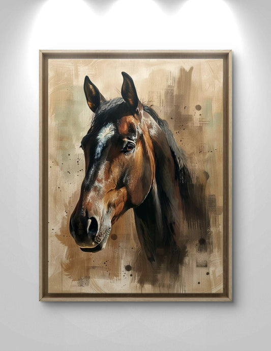 Horse Canvas Print: Textured Brown Animal Artwork, Rustic Modern Farmhouse Wall Art