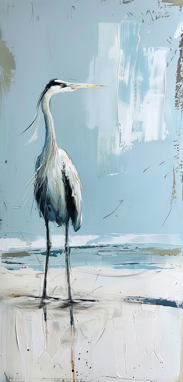 Blue Heron Coastal Canvas Print: Beach House Ocean Bird Artwork, Bird Art, Wall Decor.