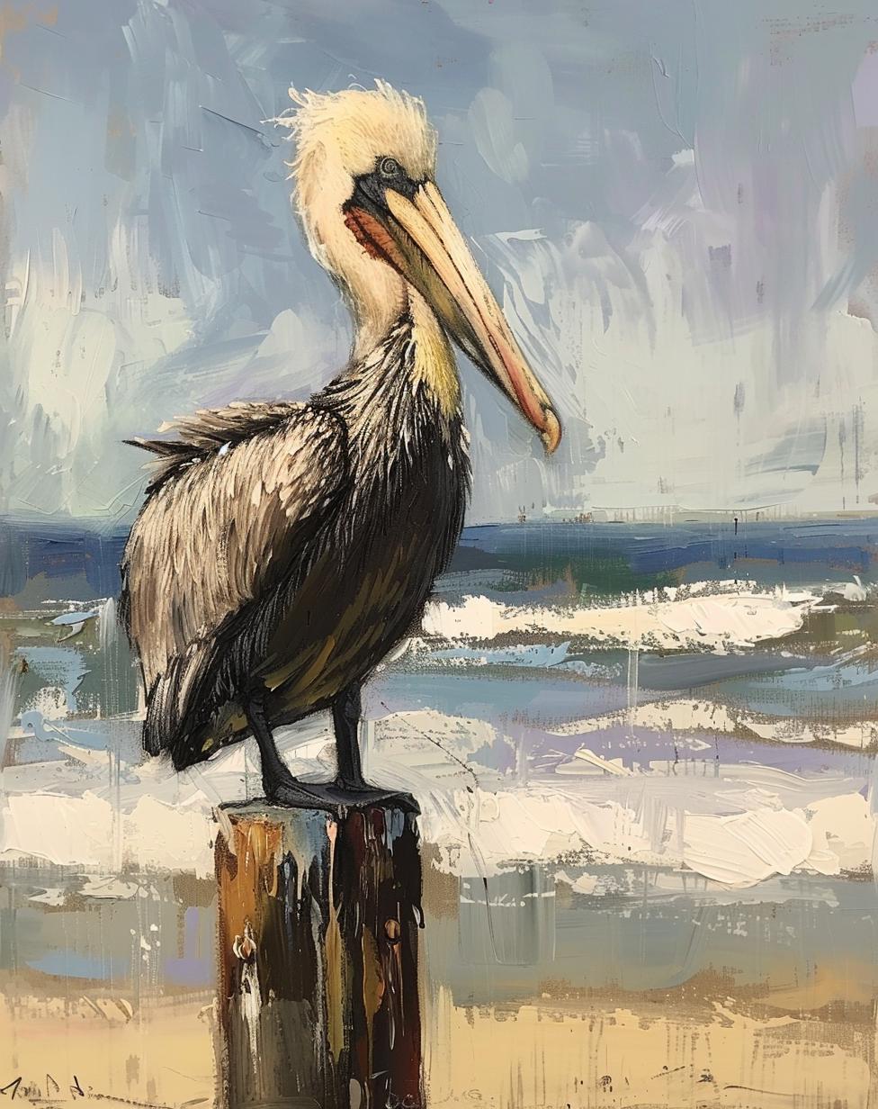 Pelican Coastal Canvas Print: Ocean Bird Artwork, Beach House Decor, Framed Statement Piece