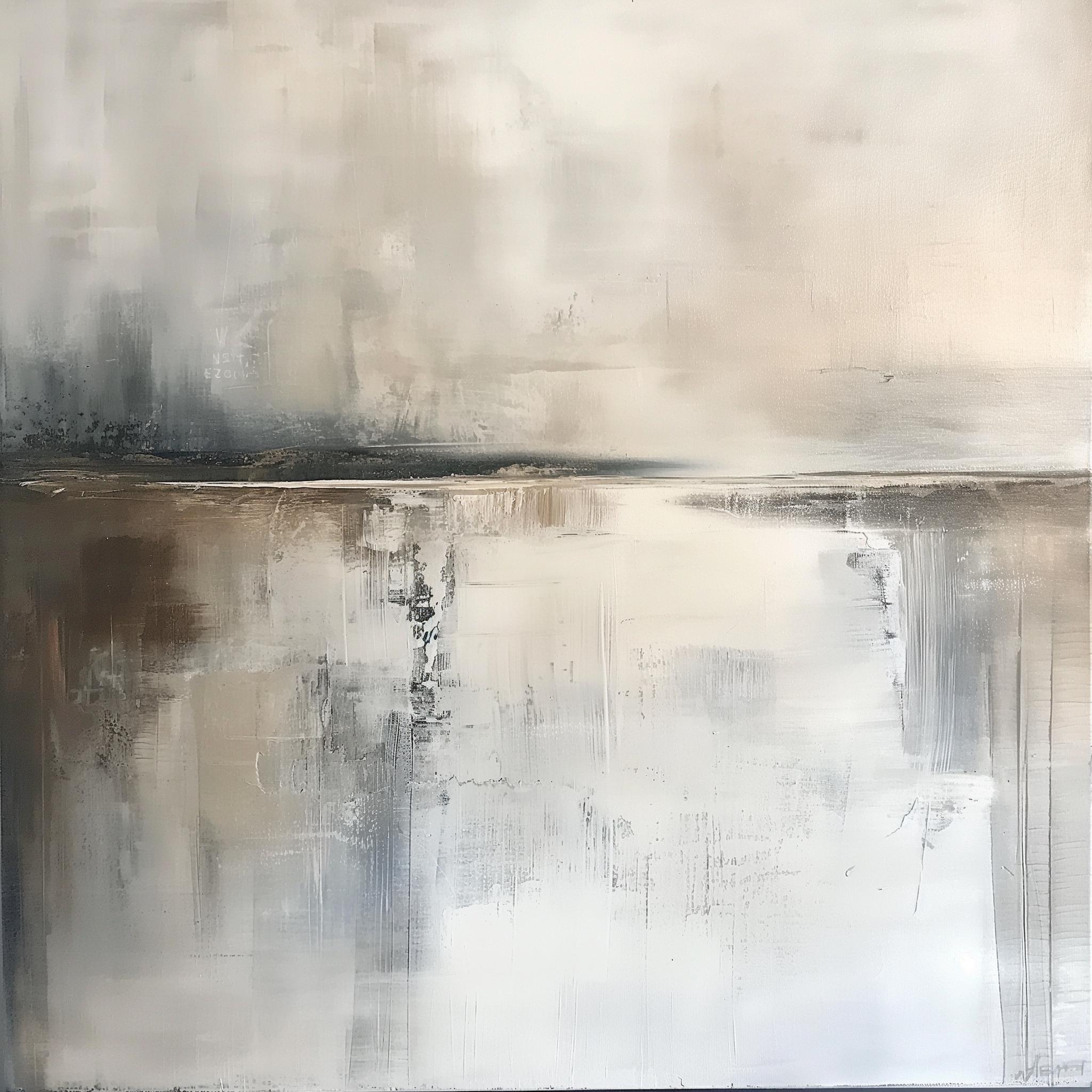 Neutral Abstract Canvas Print: Modern Beige Gray Minimalist Horizon Painting