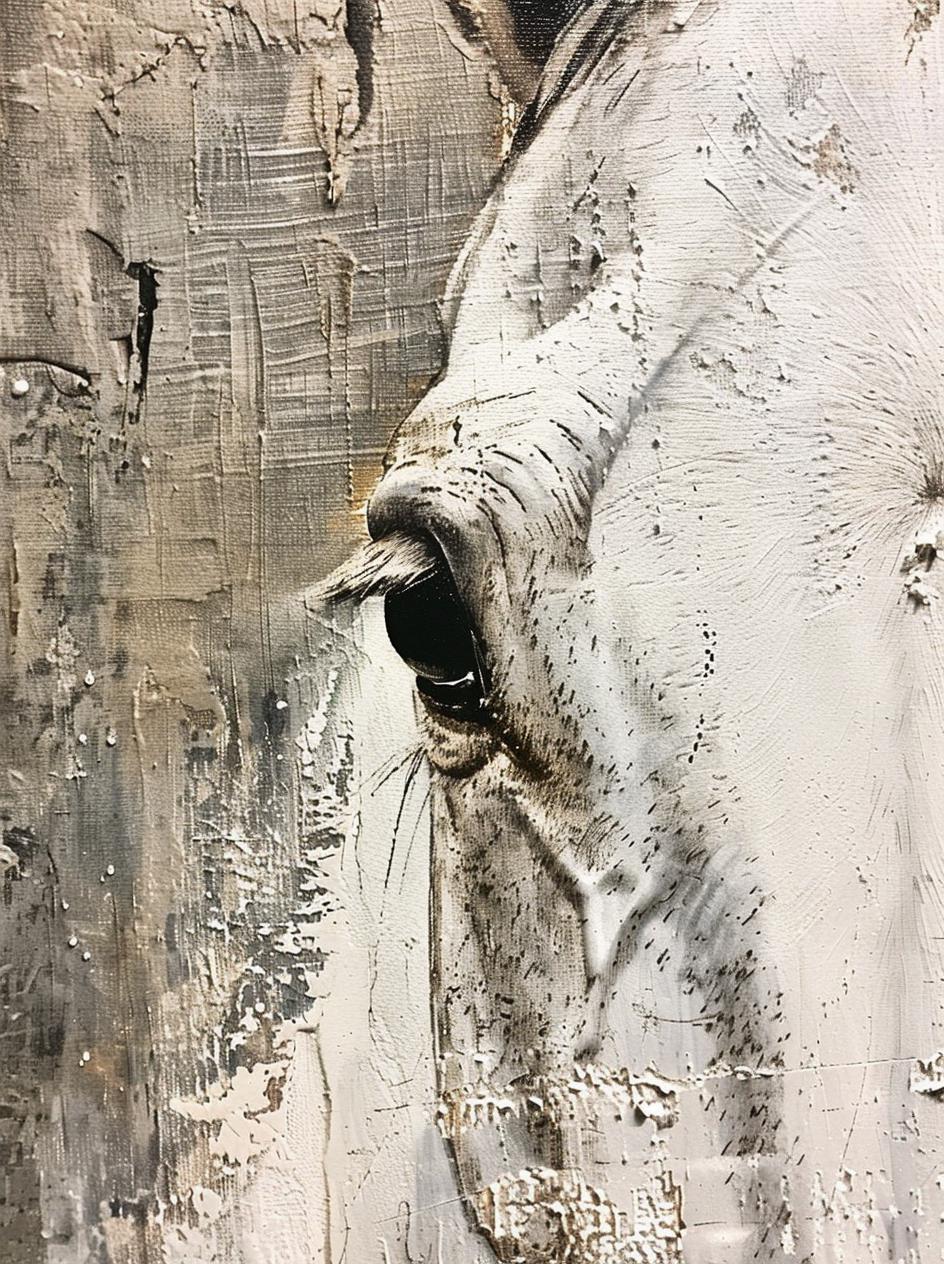Textured White Horse Canvas Print: Abstract Animal Artwork, Neutral Minimalist Decor