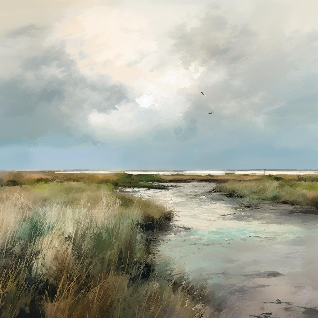 Serene Marsh Landscape Canvas Print: Coastal Nature Artwork, Minimalist Living Room Decor