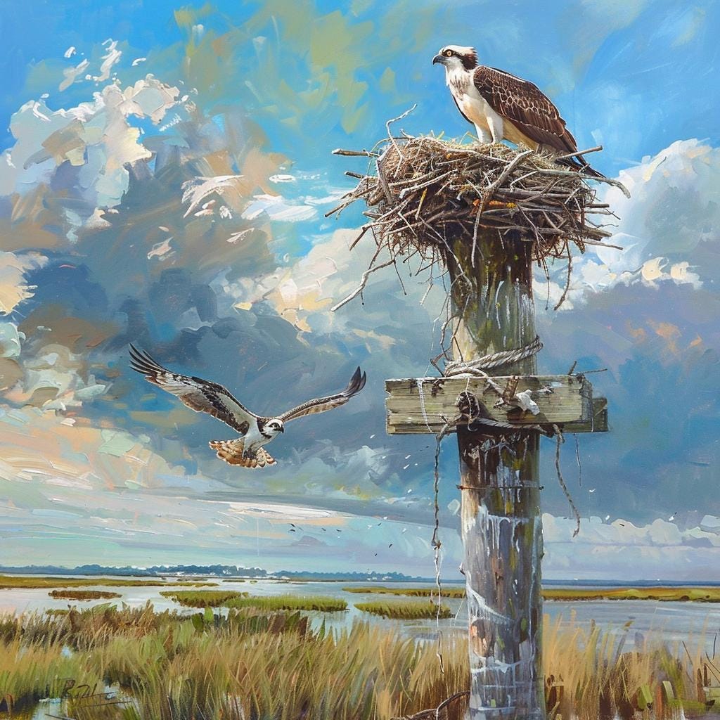 Osprey Nest Canvas Print: Coastal Wetland Wildlife Artwork, Framed Nature Statement Piece