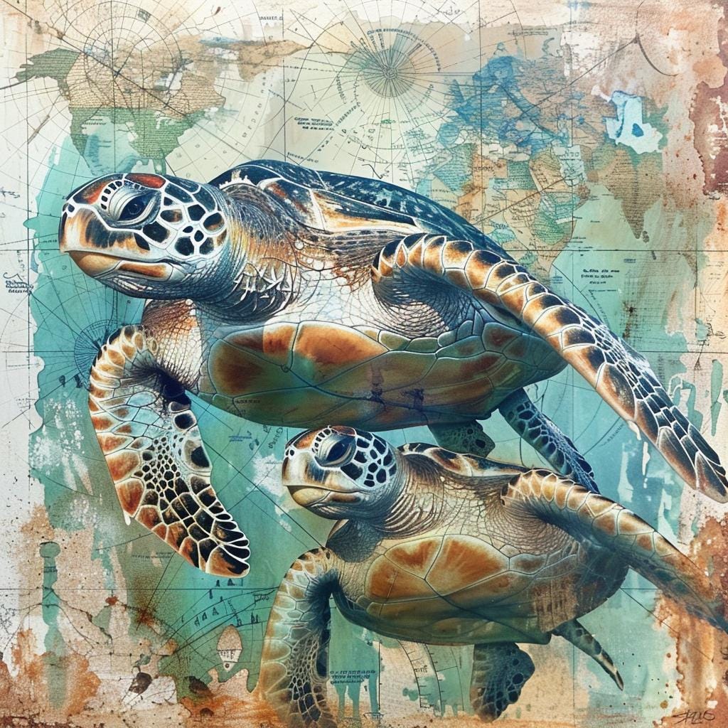 Sea Turtle Canvas Print: Coastal Ocean Wildlife Artwork, Beach House Marine Life Painting
