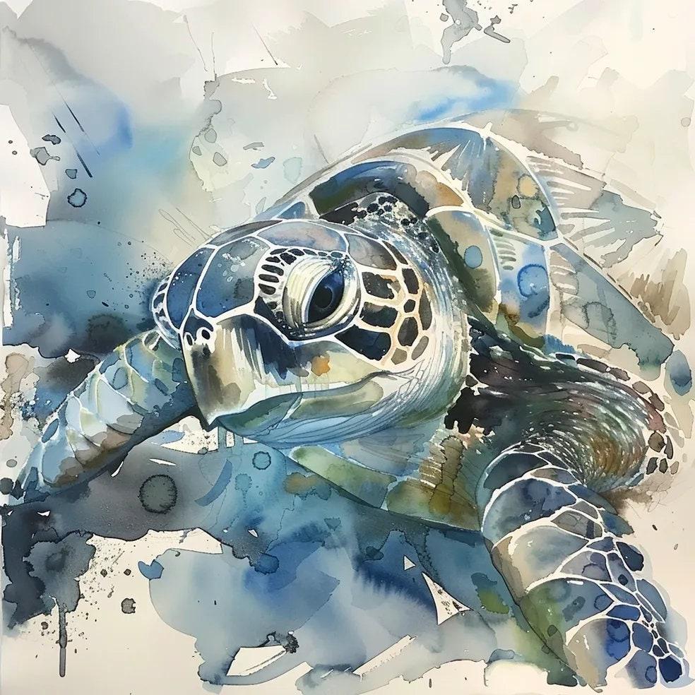 Sea Turtle Watercolor Canvas Print: Coastal Ocean Marine Life Artwork