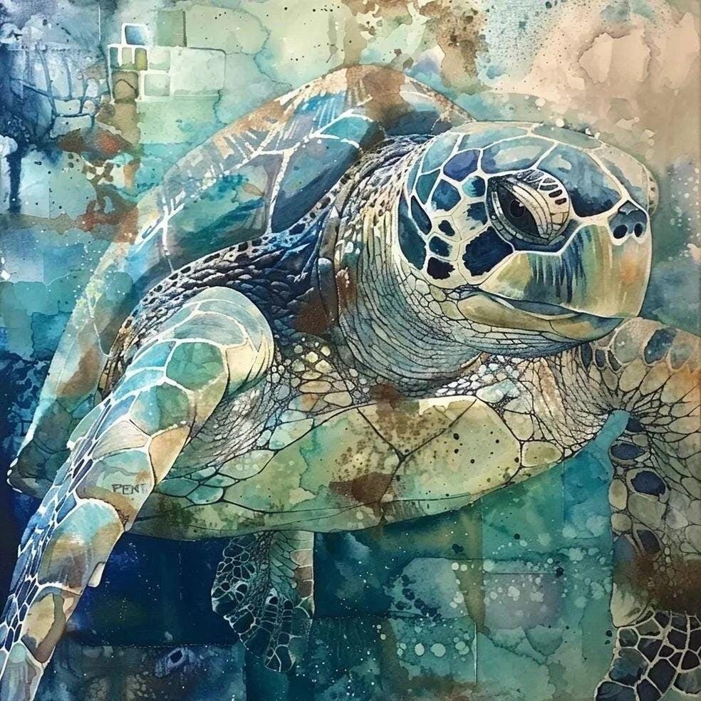 Framed Sea Turtle Canvas Print: Ocean Marine Life Artwork Coastal Decor