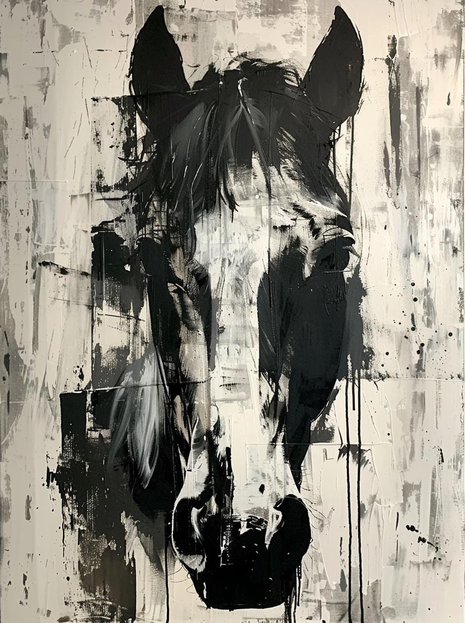 Abstract Horse Canvas Print: Black and White Modern Animal Artwork Farmhouse Decor
