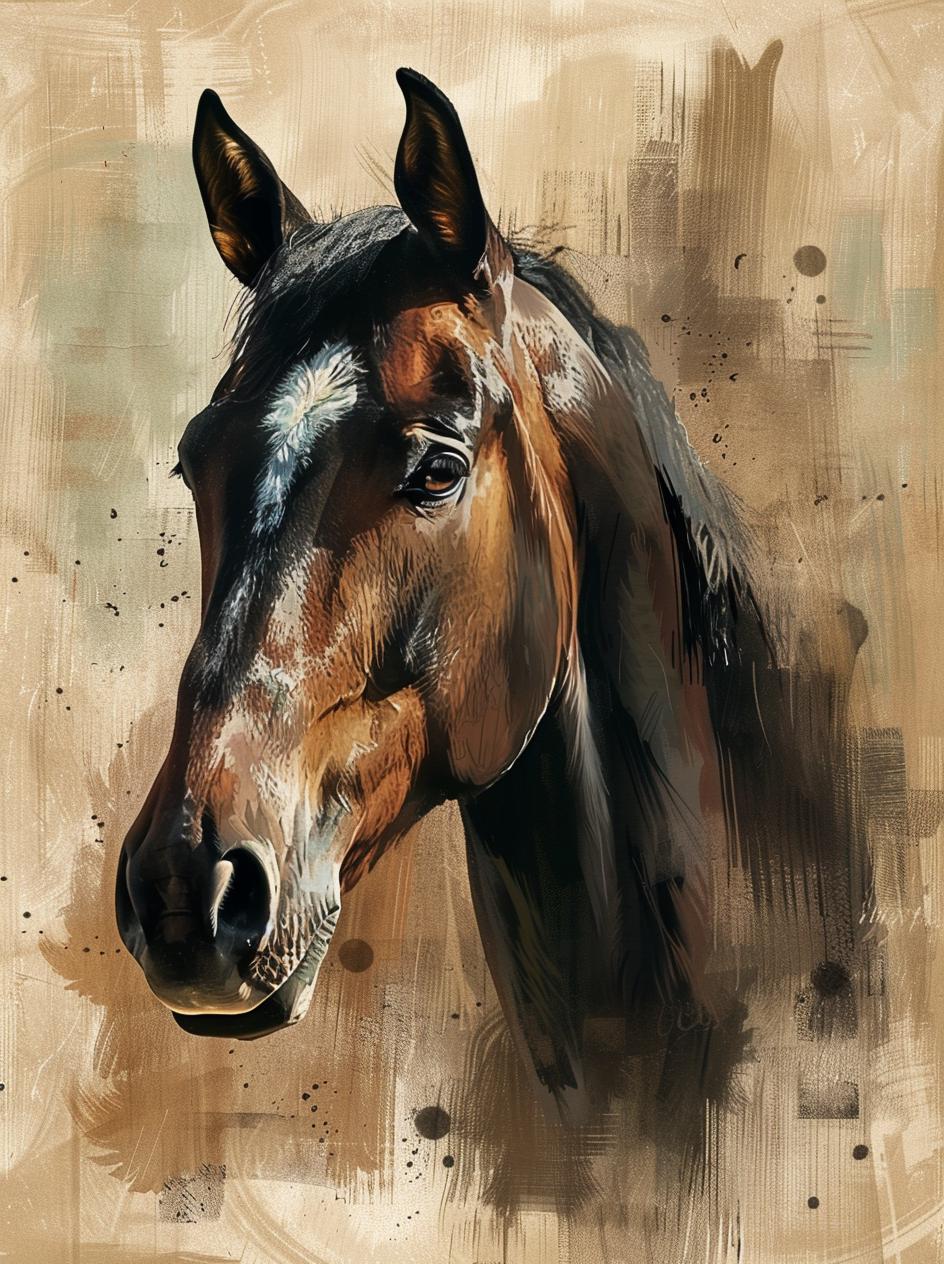 Horse Canvas Print: Textured Brown Animal Artwork, Rustic Modern Farmhouse Wall Art