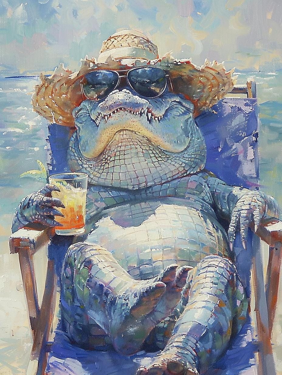 Funny Alligator Beach Canvas Print: Tropical Animal Artwork, Beach Vibe Decor