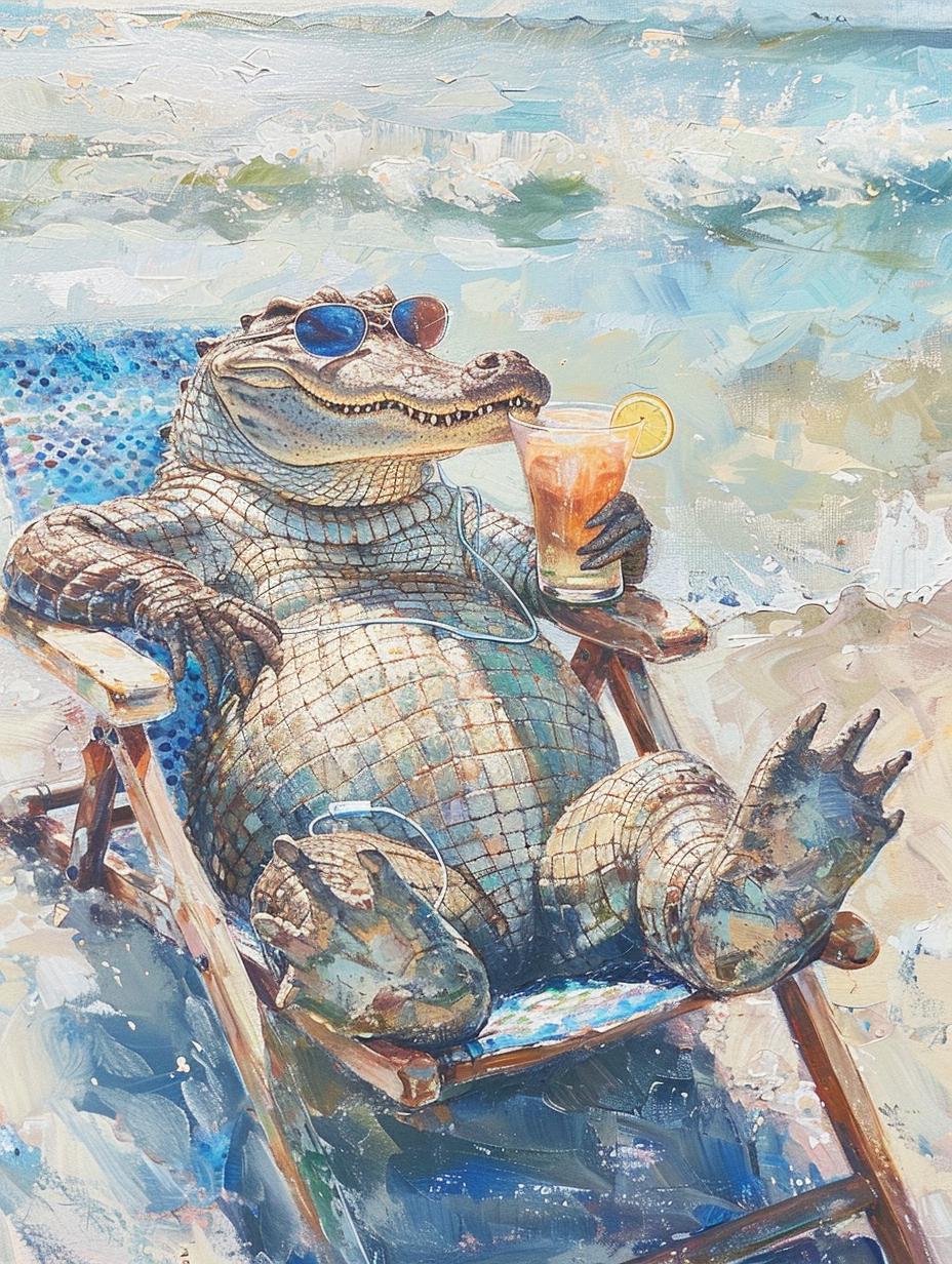 Funny Alligator Beach Canvas Print: Tropical Coastal Animal Artwork