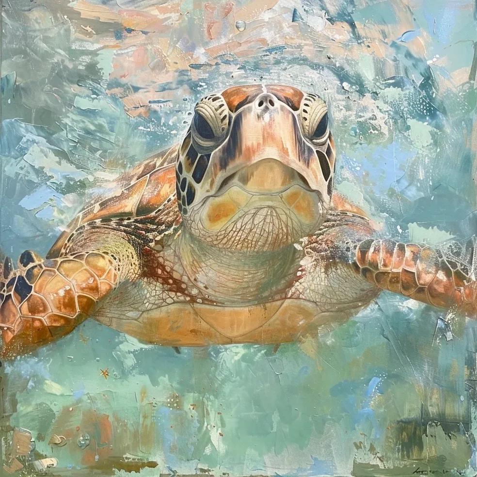 Sea Turtle Canvas Print: Coastal Ocean Animal Artwork, Beach House Marine Life Painting
