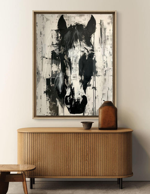 Abstract Horse Canvas Print: Black and White Modern Animal Artwork Farmhouse Decor