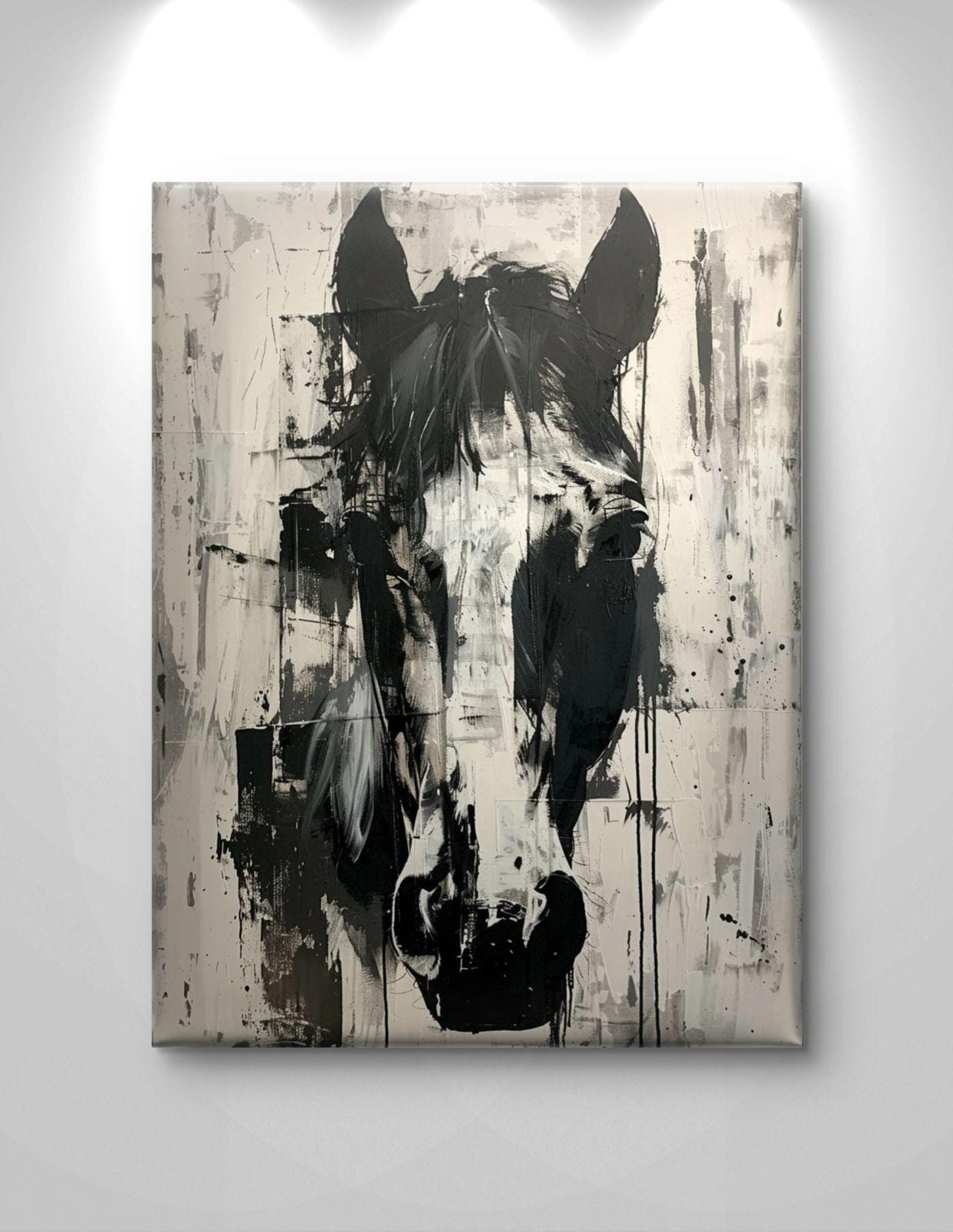 Abstract Horse Canvas Print: Black and White Modern Animal Artwork Farmhouse Decor