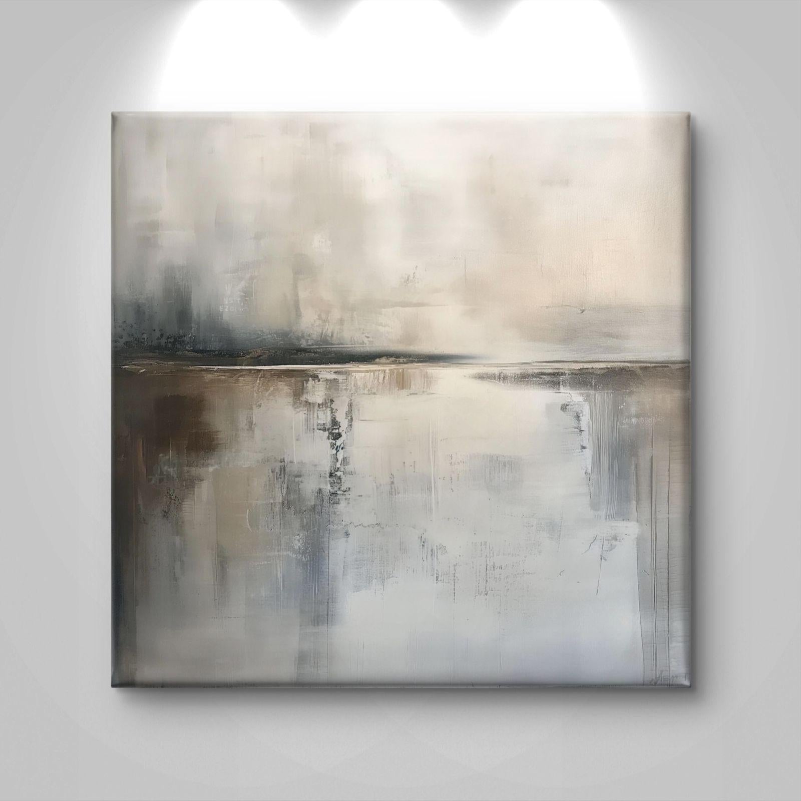 Neutral Abstract Canvas Print: Modern Beige Gray Minimalist Horizon Painting