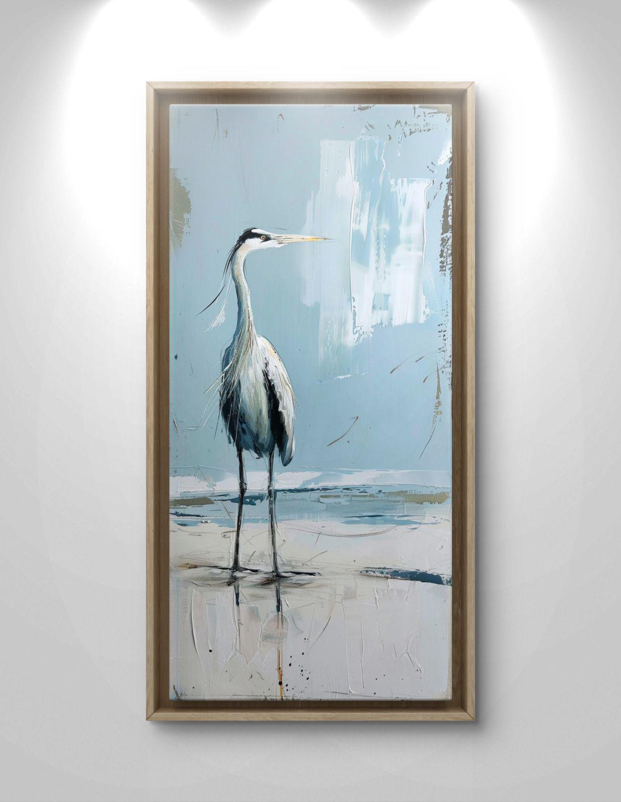 Blue Heron Coastal Canvas Print: Beach House Ocean Bird Artwork, Bird Art, Wall Decor.