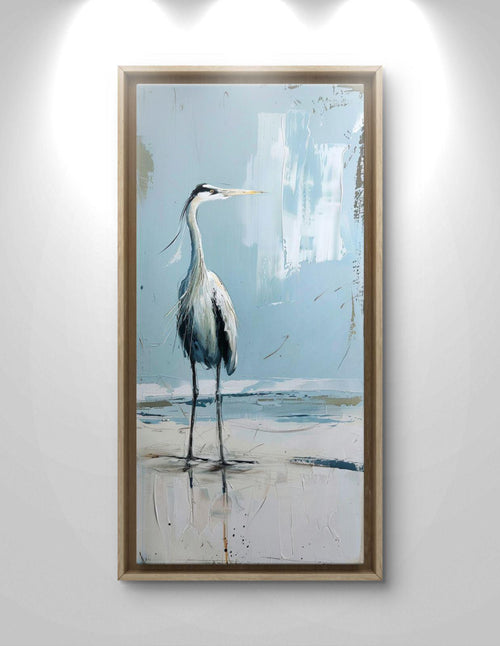 Blue Heron Coastal Canvas Print: Beach House Ocean Bird Artwork, Bird Art, Wall Decor.