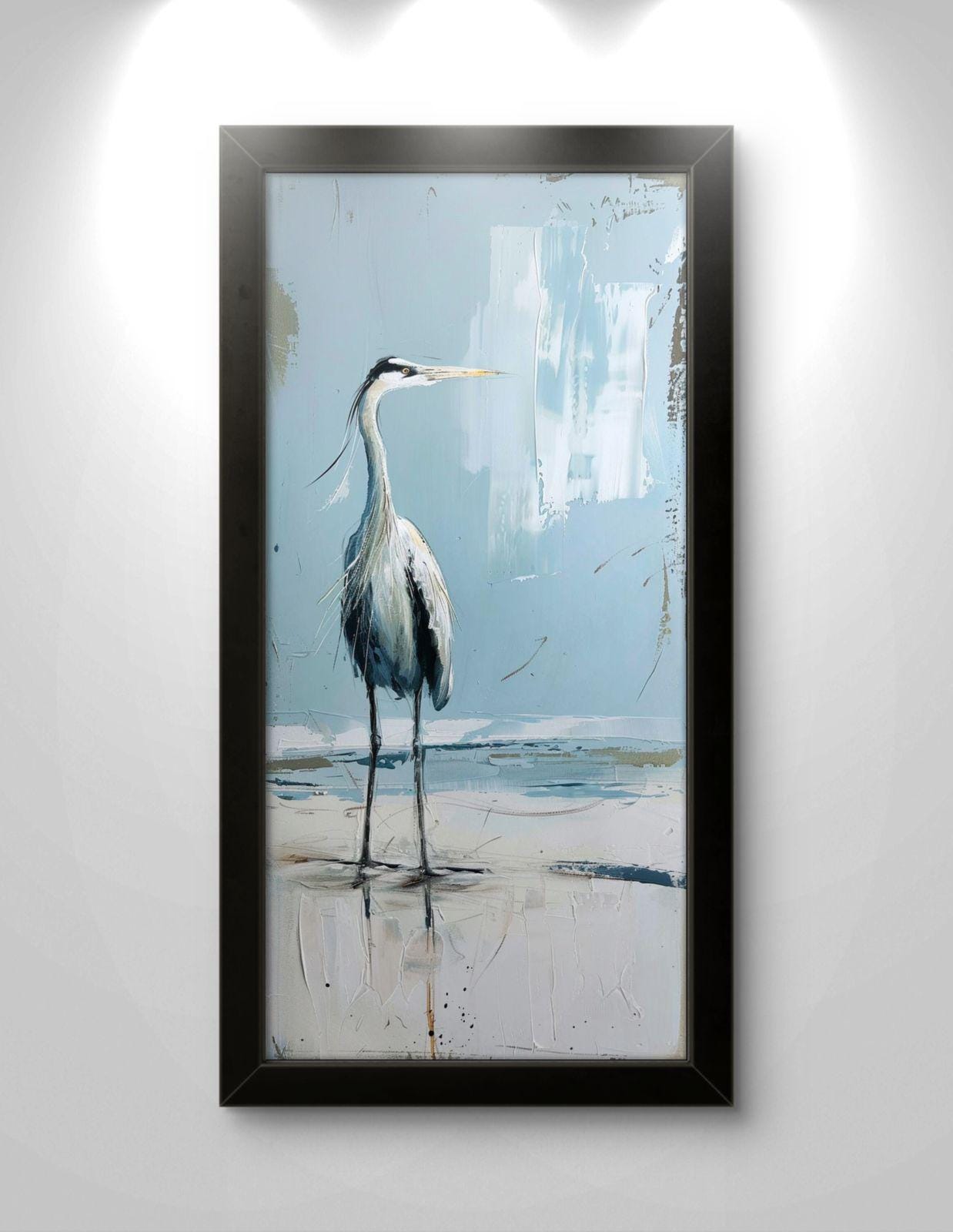 Blue Heron Coastal Canvas Print: Beach House Ocean Bird Artwork, Bird Art, Wall Decor.