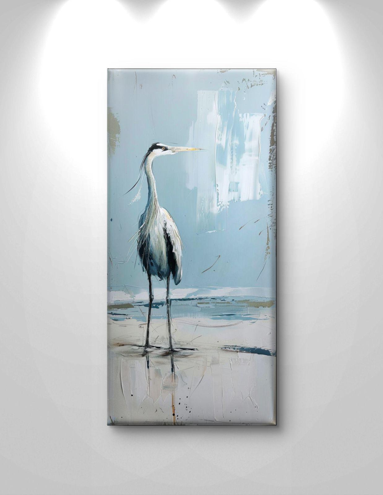 Blue Heron Coastal Canvas Print: Beach House Ocean Bird Artwork, Bird Art, Wall Decor.