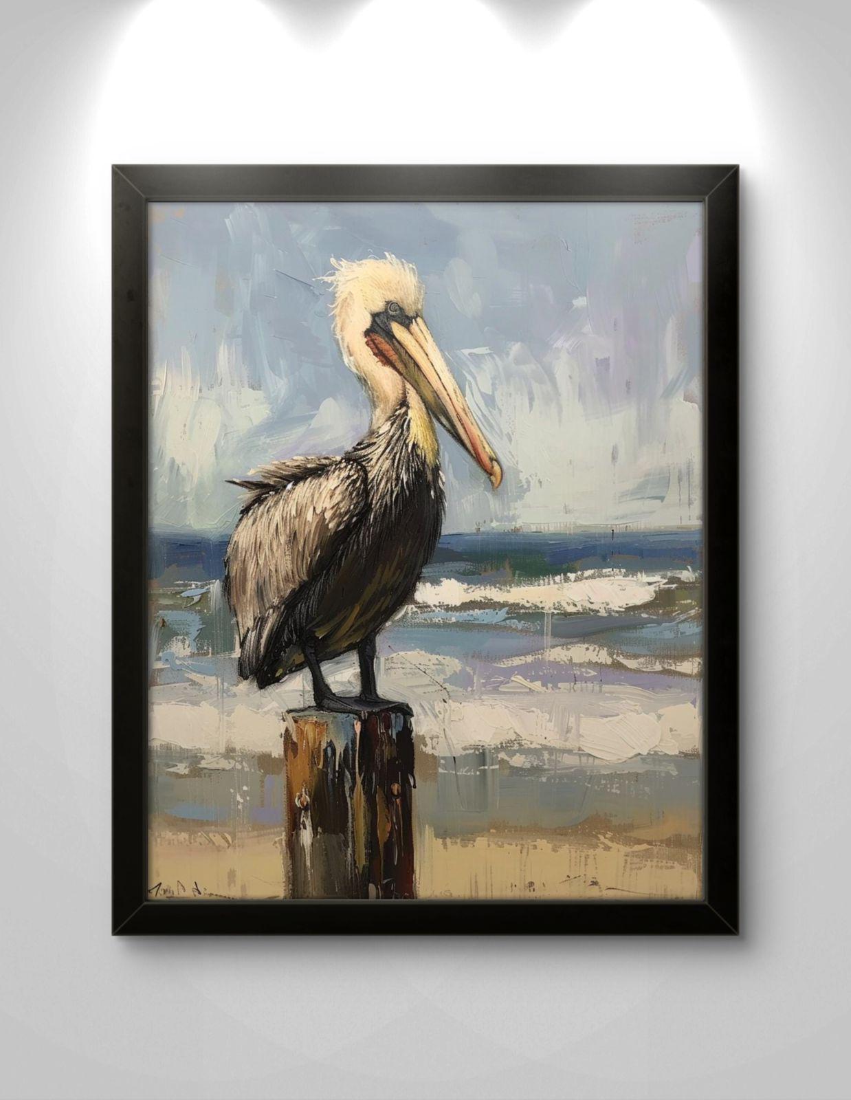 Pelican Coastal Canvas Print: Ocean Bird Artwork, Beach House Decor, Framed Statement Piece