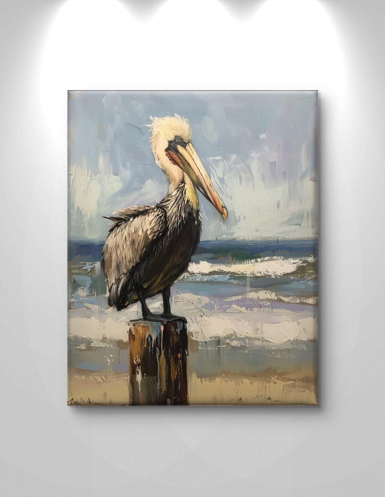 Pelican Coastal Canvas Print: Ocean Bird Artwork, Beach House Decor, Framed Statement Piece