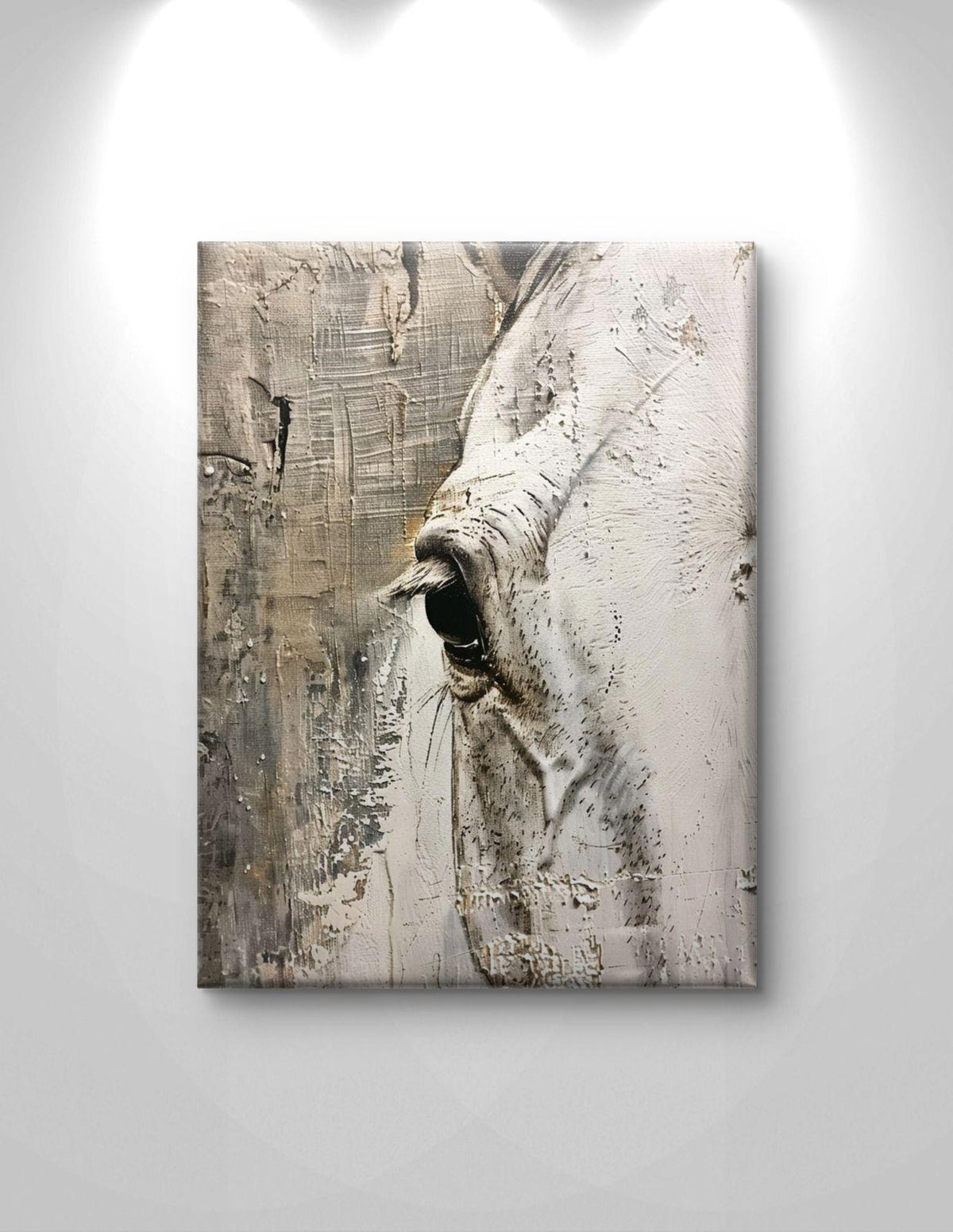 Textured White Horse Canvas Print: Abstract Animal Artwork, Neutral Minimalist Decor