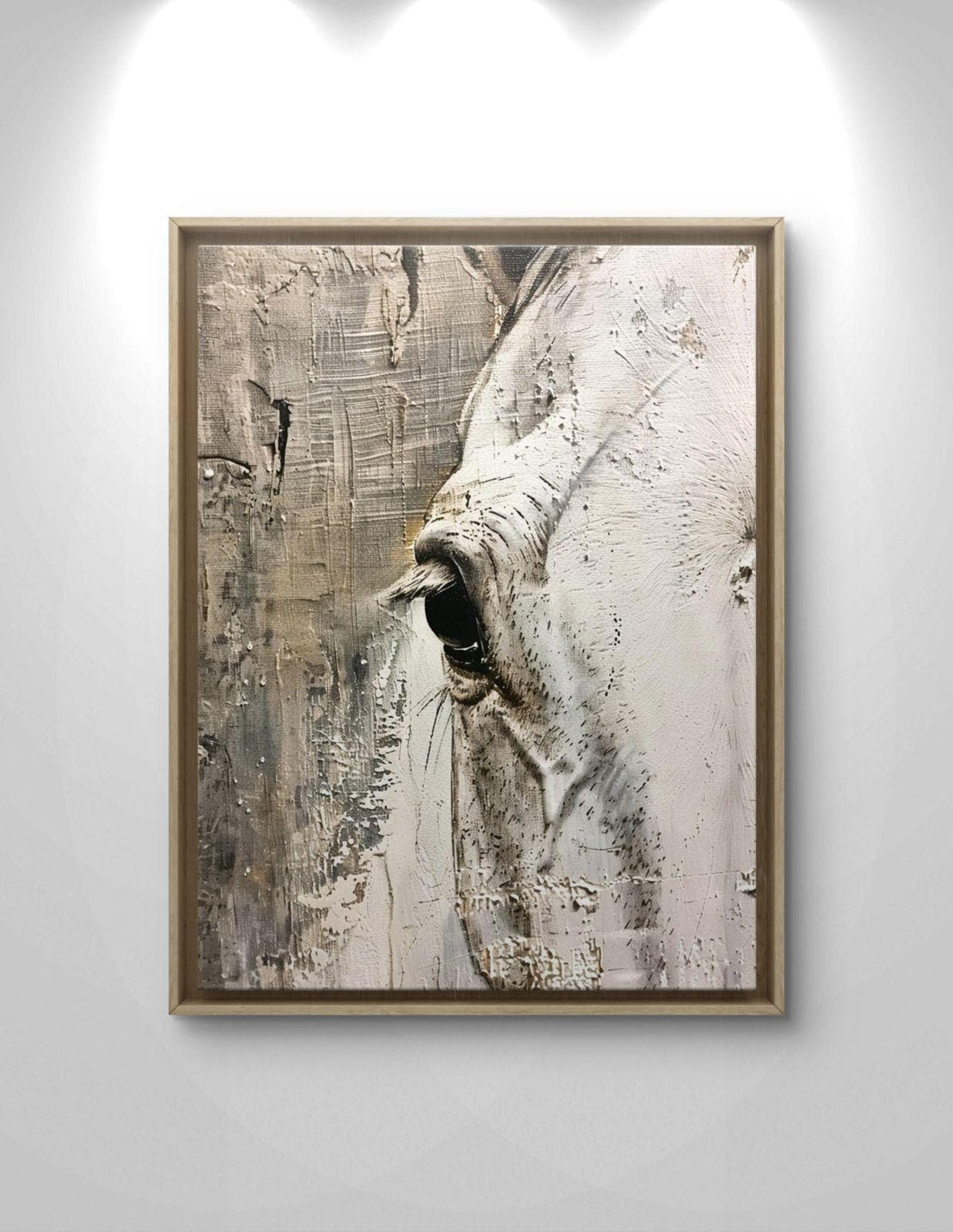 Textured White Horse Canvas Print: Abstract Animal Artwork, Neutral Minimalist Decor