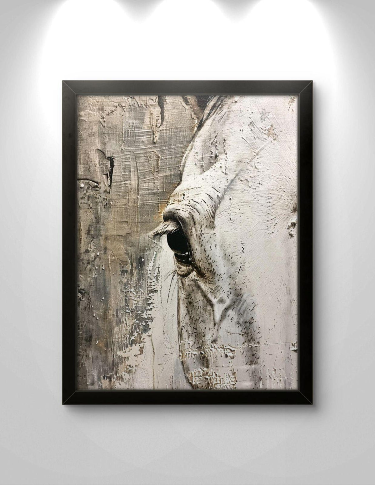 Textured White Horse Canvas Print: Abstract Animal Artwork, Neutral Minimalist Decor