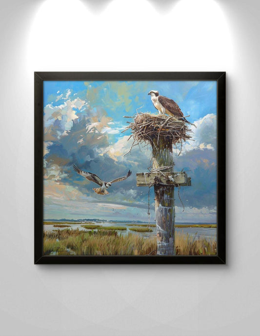 Osprey Nest Canvas Print: Coastal Wetland Wildlife Artwork, Framed Nature Statement Piece