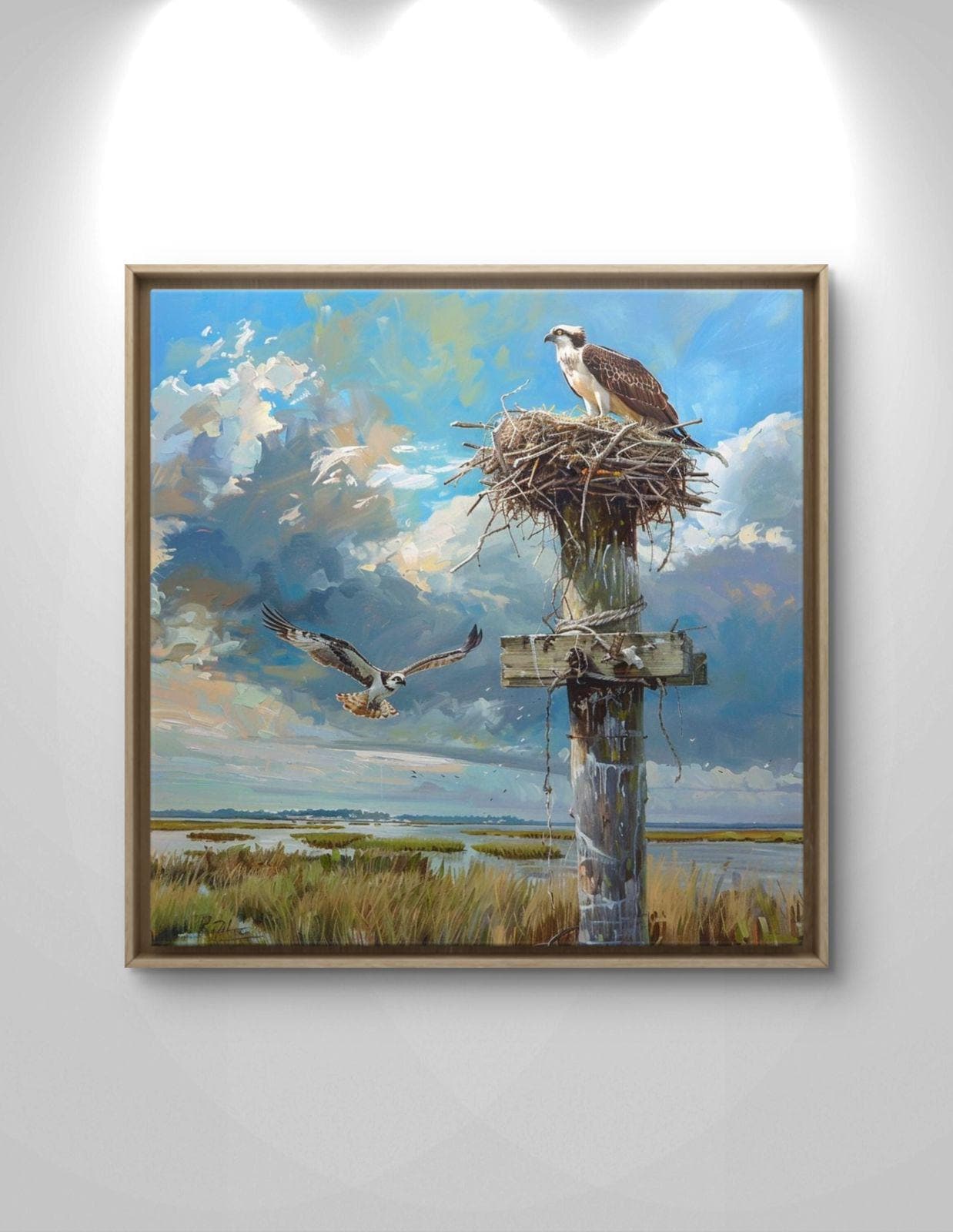 Osprey Nest Canvas Print: Coastal Wetland Wildlife Artwork, Framed Nature Statement Piece