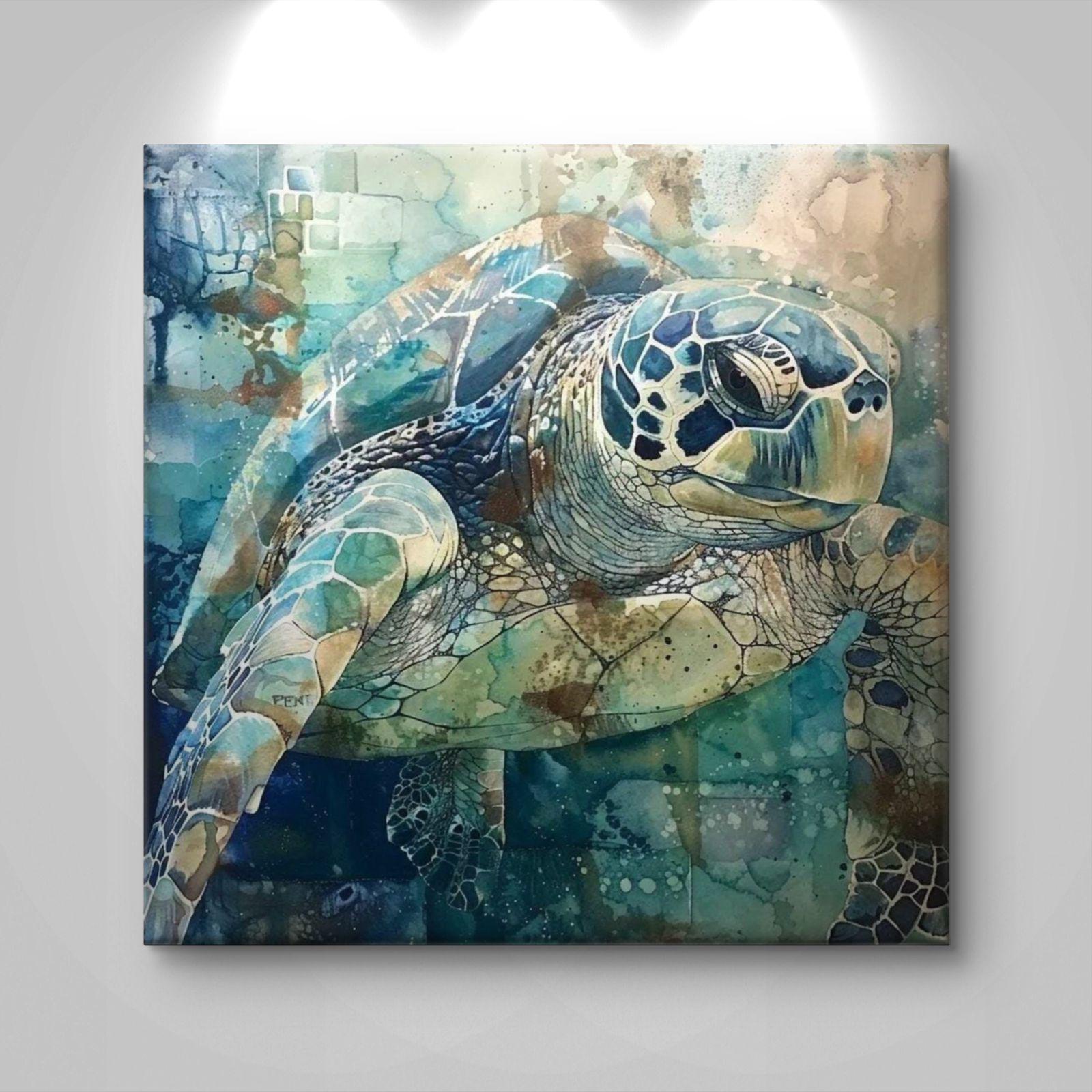 Framed Sea Turtle Canvas Print: Ocean Marine Life Artwork Coastal Decor