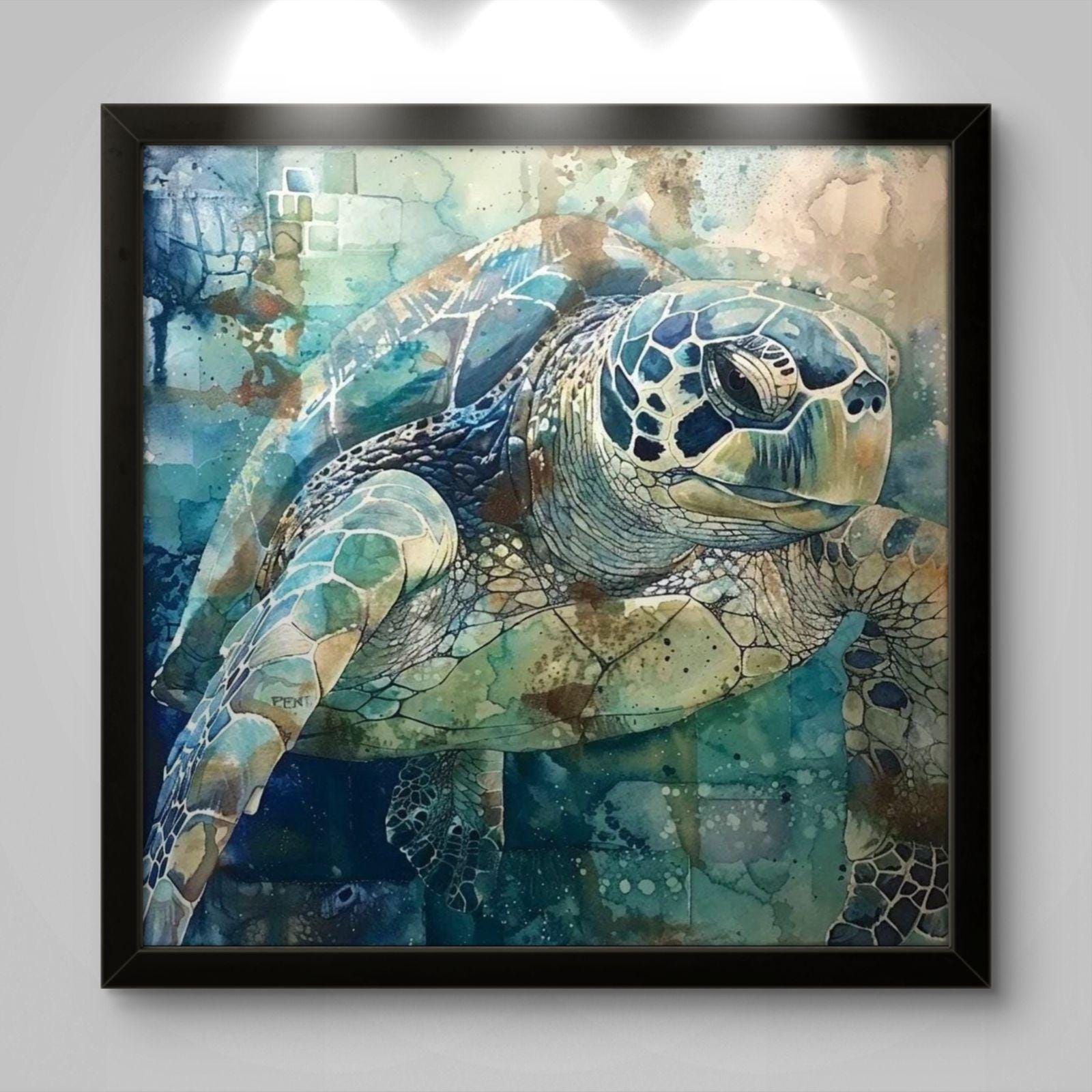 Framed Sea Turtle Canvas Print: Ocean Marine Life Artwork Coastal Decor