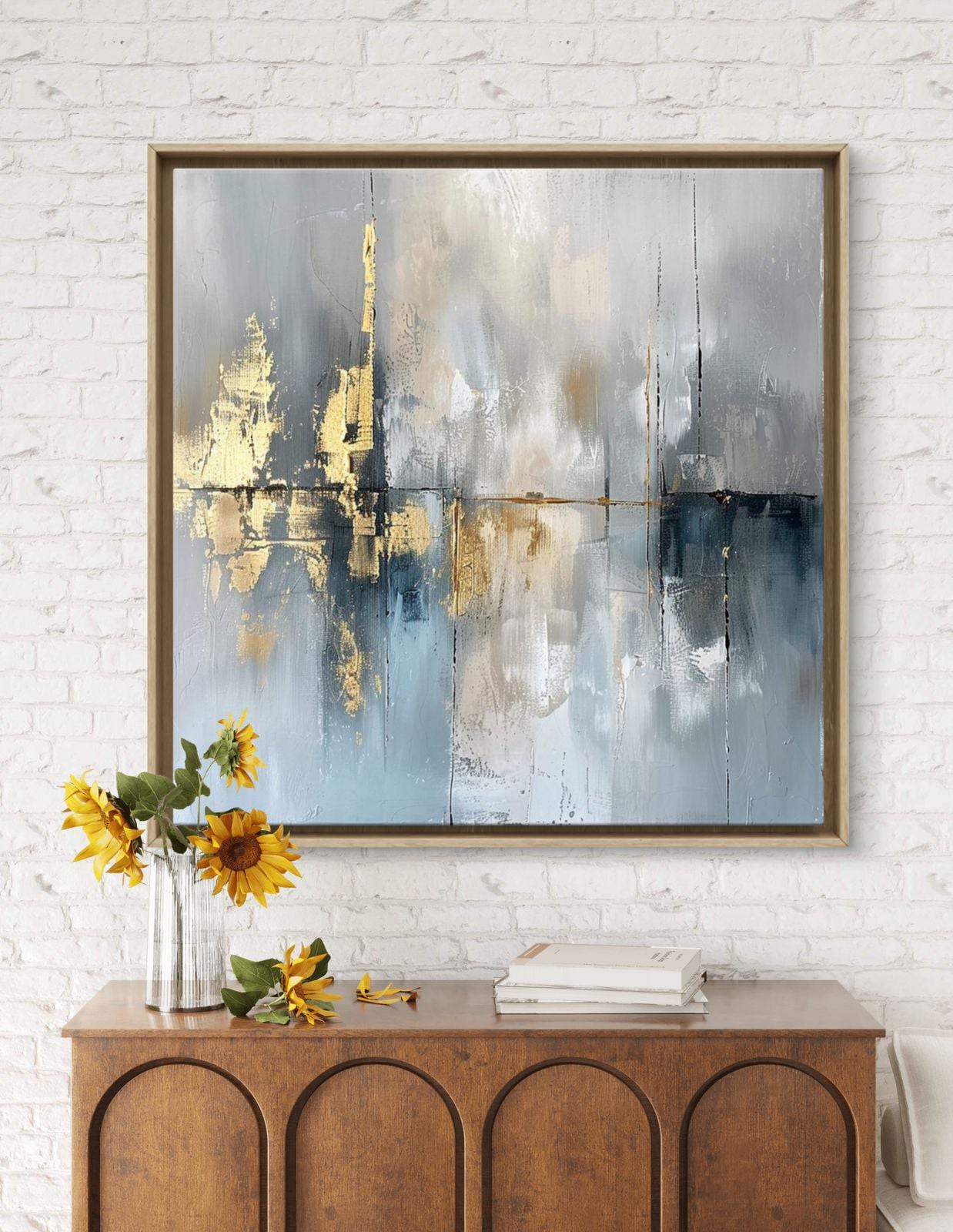 Abstract Canvas Print: Black, White, Gold Textured Wall Art – Minimalist Living Room Decor