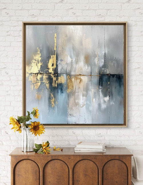 Abstract Canvas Print: Black, White, Gold Textured Wall Art – Minimalist Living Room Decor