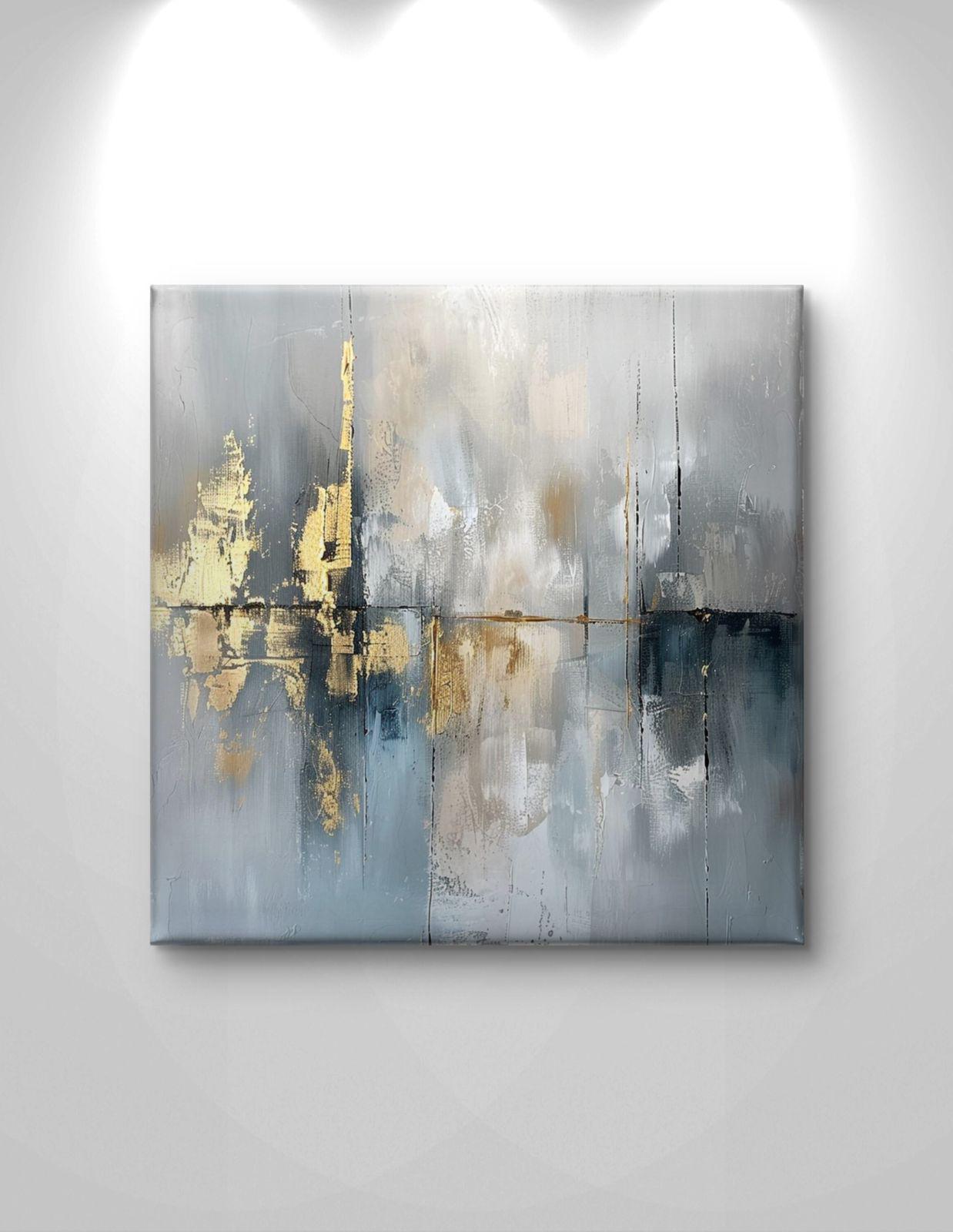 Abstract Canvas Print: Black, White, Gold Textured Wall Art – Minimalist Living Room Decor