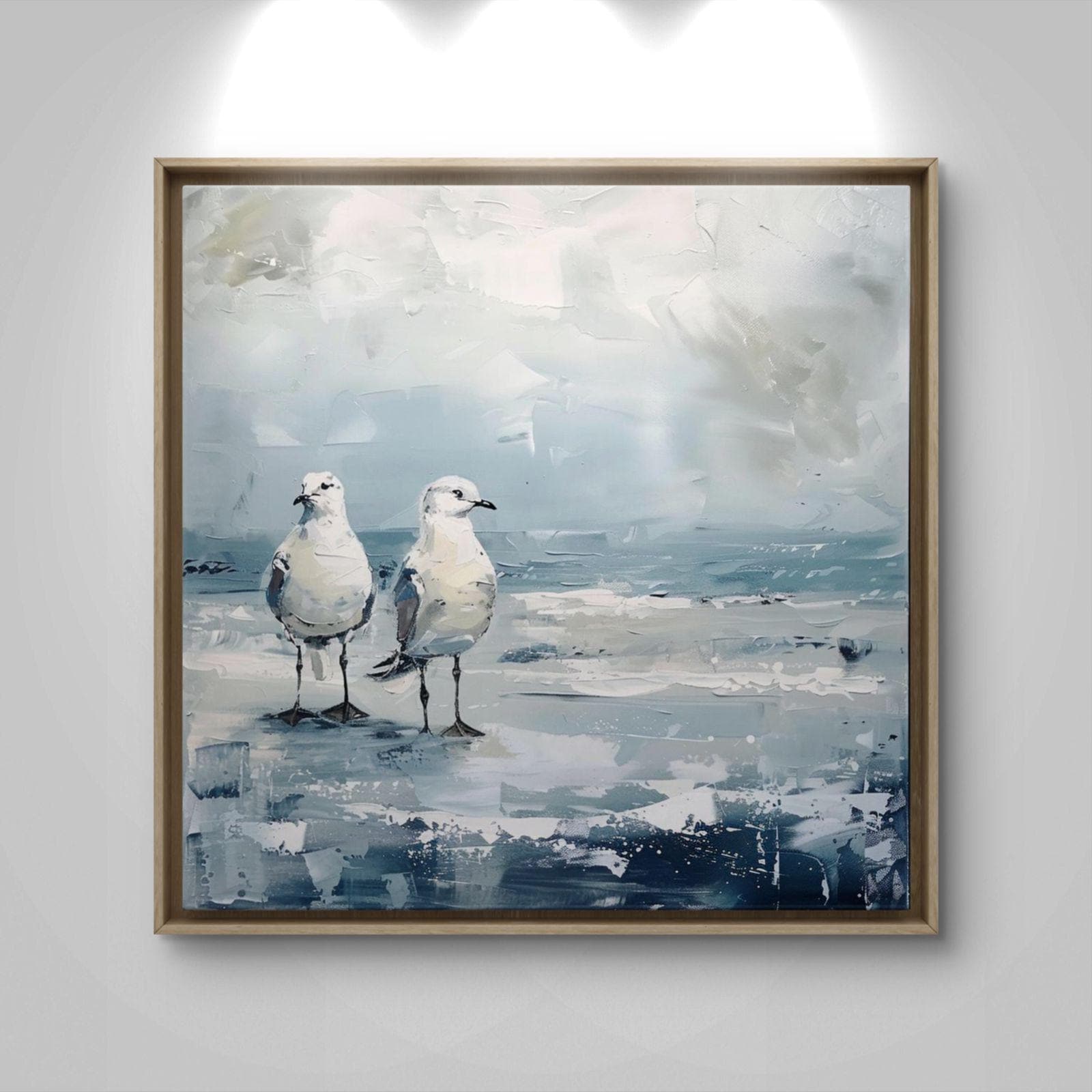 Seagull Beach Oil Painting Canvas Print: Coastal Ocean Seaside Artwork