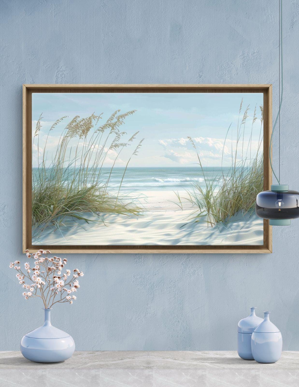 Coastal Beach Canvas Print: Serene Ocean Shore Seascape Wall Art, Neutral Beach House Decor