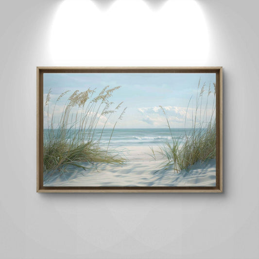 Coastal Beach Canvas Print: Serene Ocean Shore Seascape Wall Art, Neutral Beach House Decor