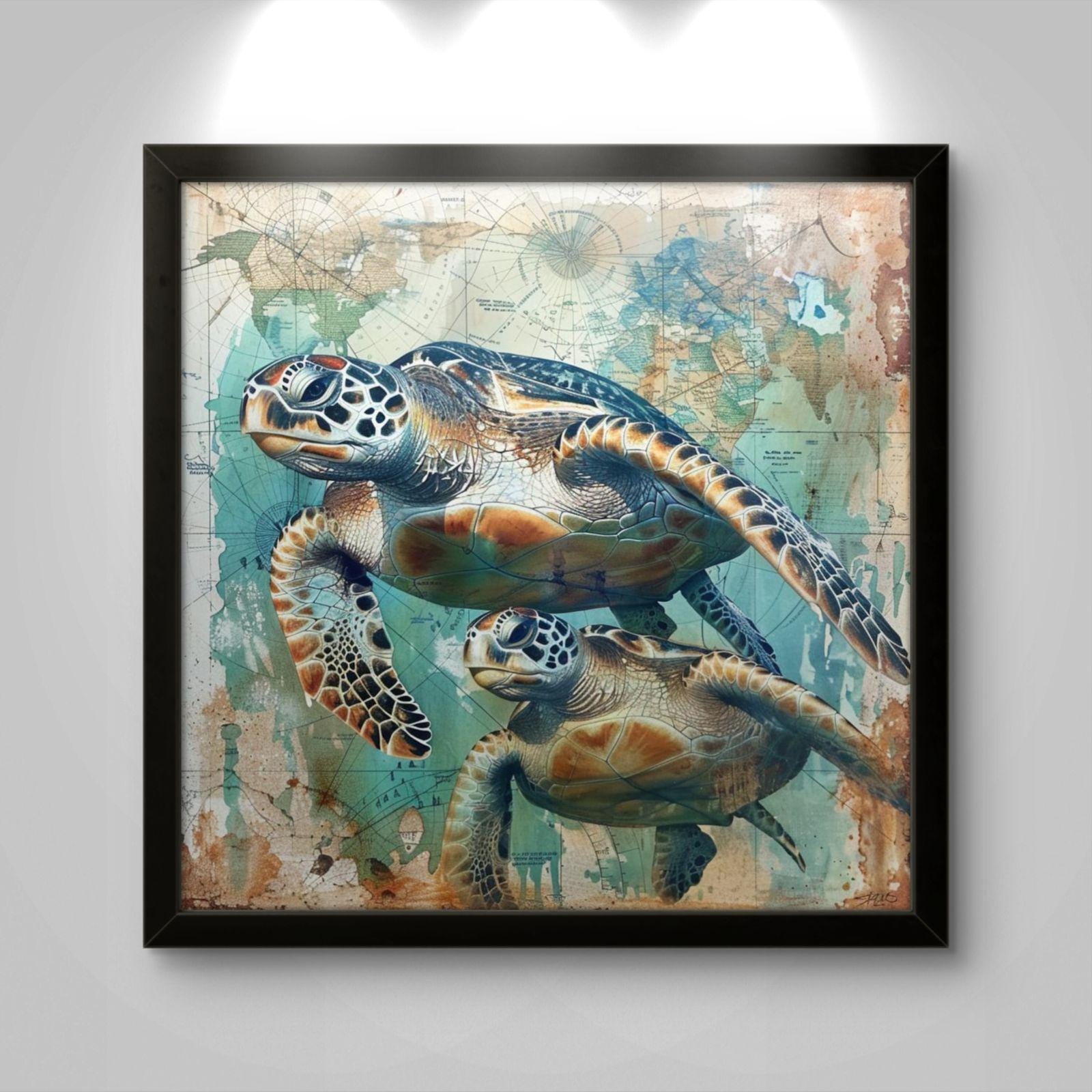 Sea Turtle Canvas Print: Coastal Ocean Wildlife Artwork, Beach House Marine Life Painting