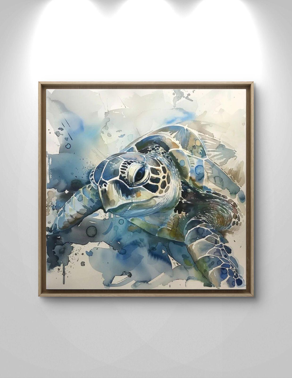 Sea Turtle Watercolor Canvas Print: Coastal Ocean Marine Life Artwork