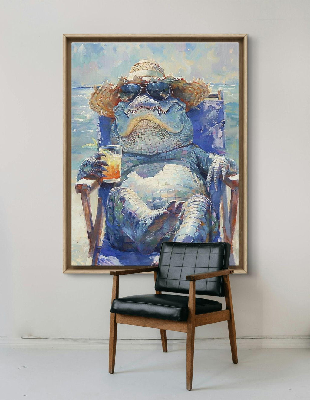 Funny Alligator Beach Canvas Print: Tropical Animal Artwork, Beach Vibe Decor