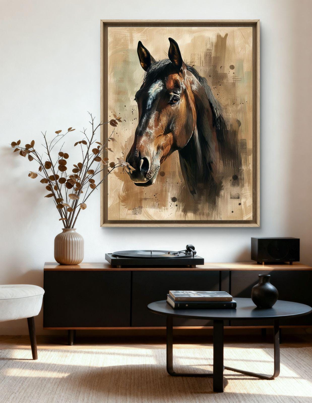 Horse Canvas Print: Textured Brown Animal Artwork, Rustic Modern Farmhouse Wall Art
