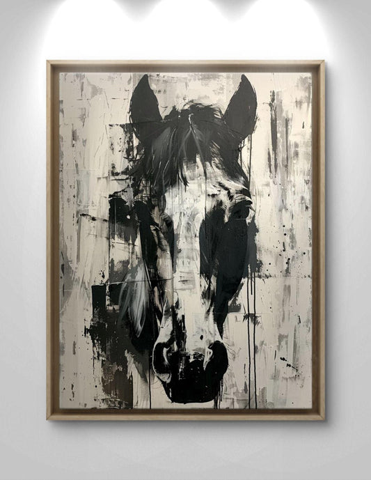 Abstract Horse Canvas Print: Black and White Modern Animal Artwork Farmhouse Decor