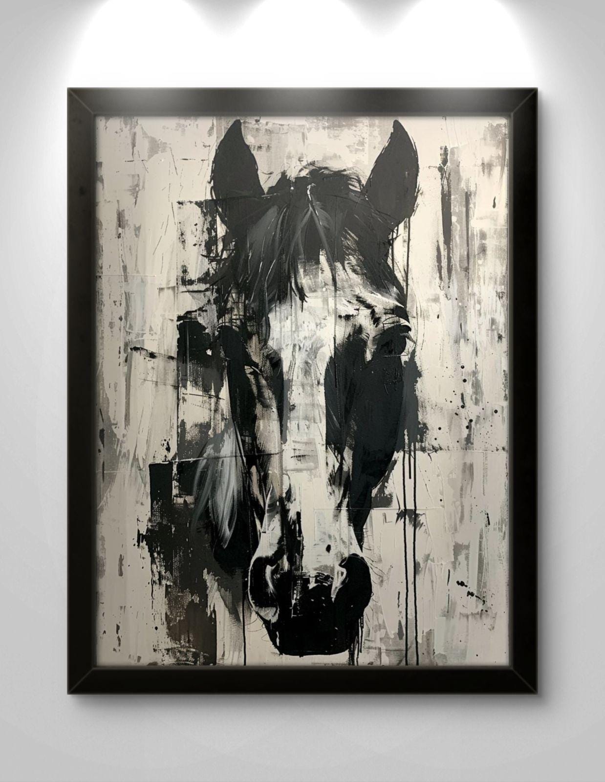Abstract Horse Canvas Print: Black and White Modern Animal Artwork Farmhouse Decor