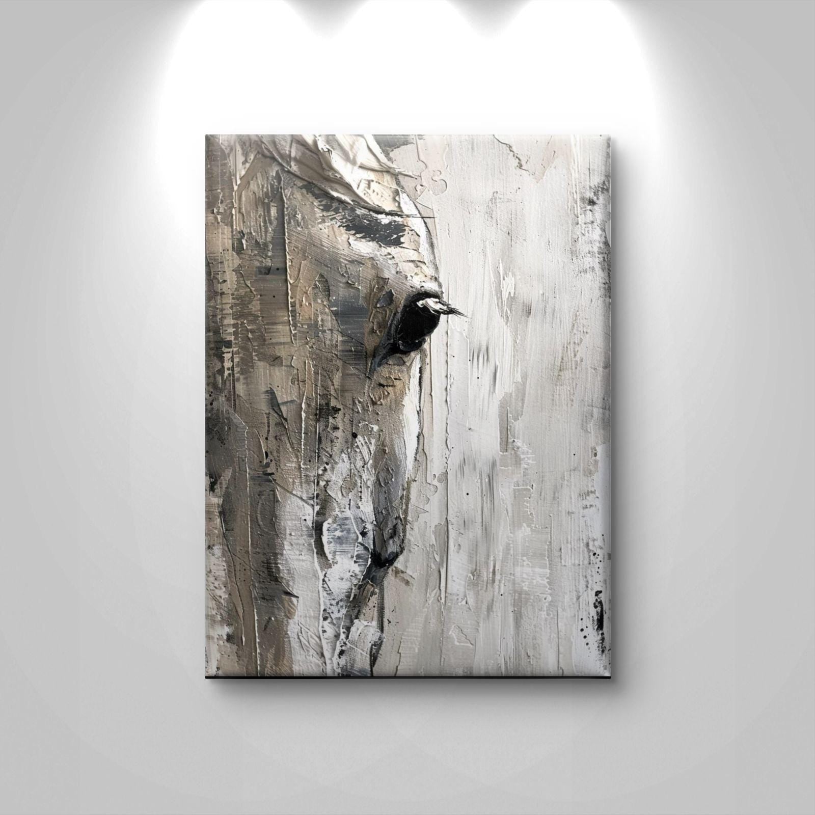 Abstract Horse Canvas Print: Textured Neutral Animal Artwork – Modern Minimalist Statement Piece