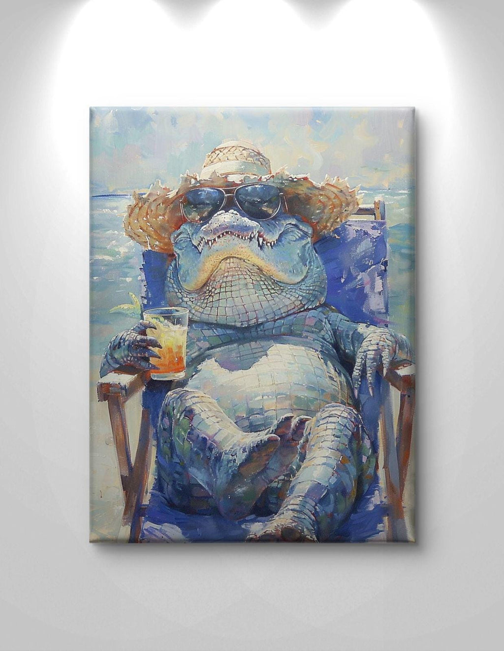 Funny Alligator Beach Canvas Print: Tropical Animal Artwork, Beach Vibe Decor