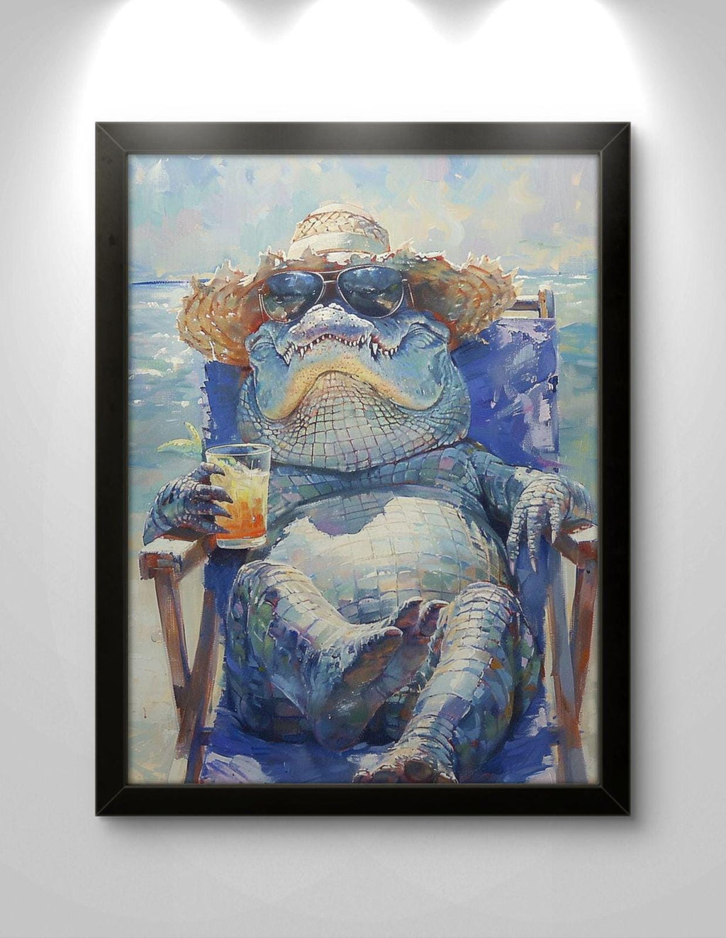Funny Alligator Beach Canvas Print: Tropical Animal Artwork, Beach Vibe Decor