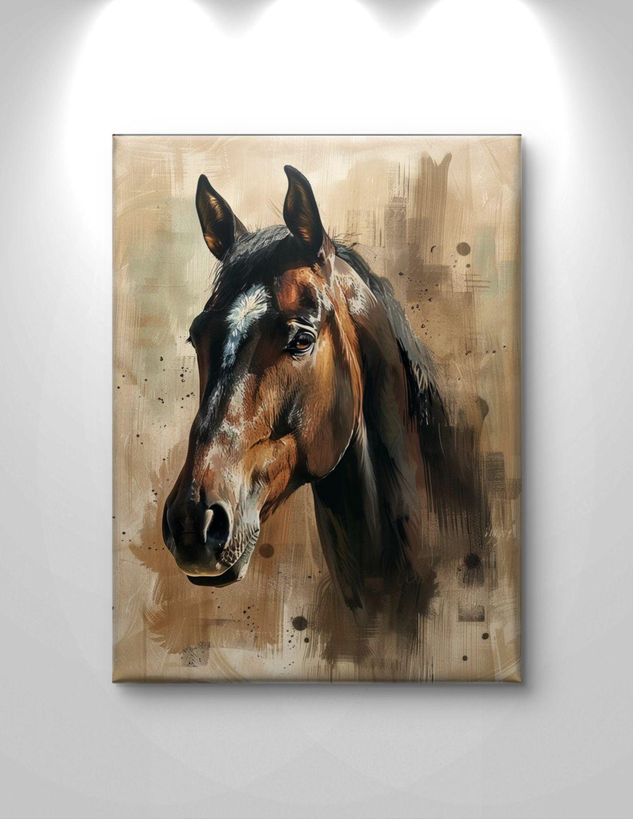 Horse Canvas Print: Textured Brown Animal Artwork, Rustic Modern Farmhouse Wall Art
