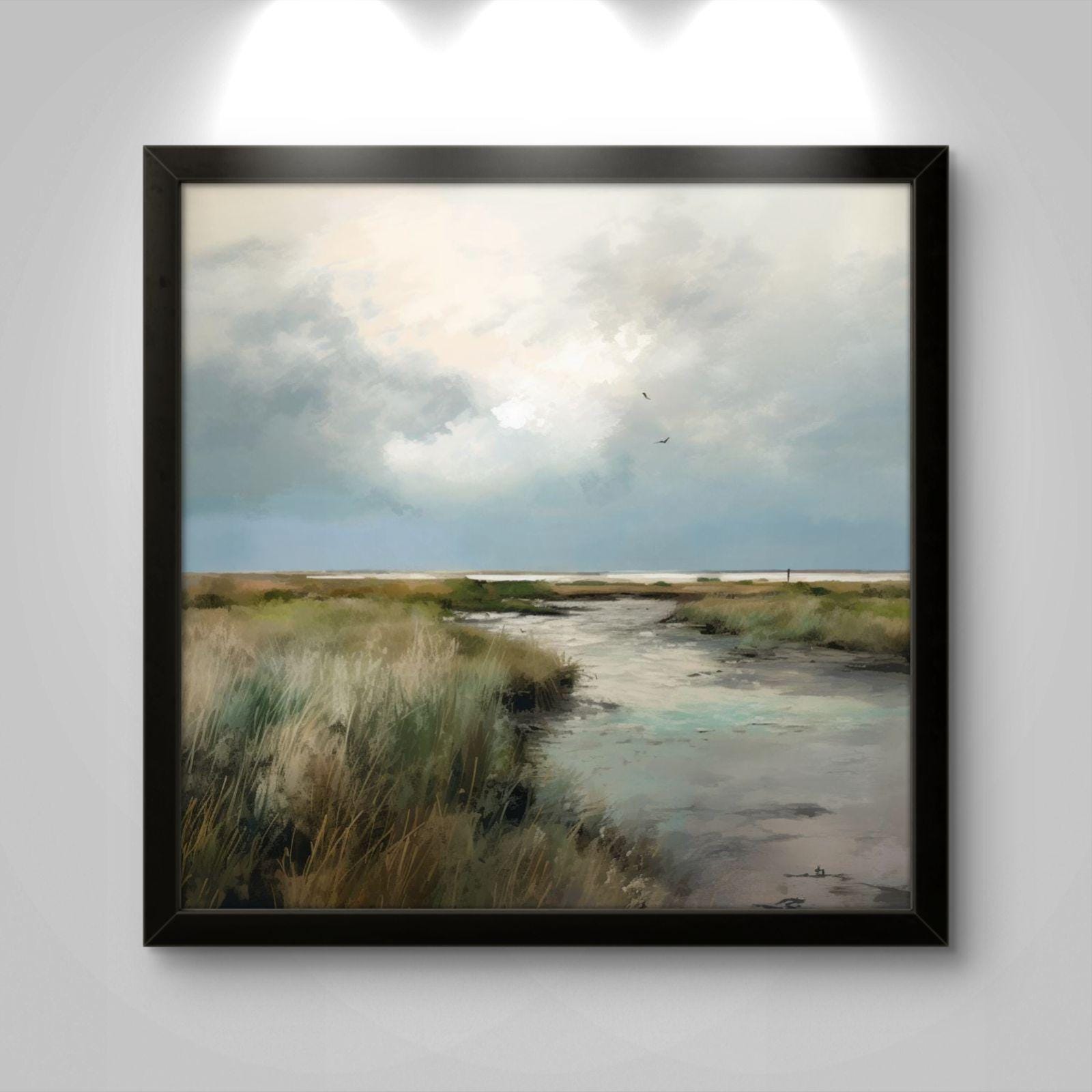 Serene Marsh Landscape Canvas Print: Coastal Nature Artwork, Minimalist Living Room Decor