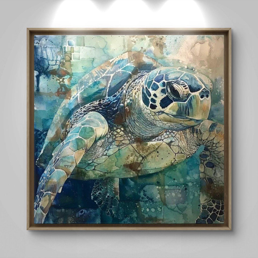 Framed Sea Turtle Canvas Print: Ocean Marine Life Artwork Coastal Decor