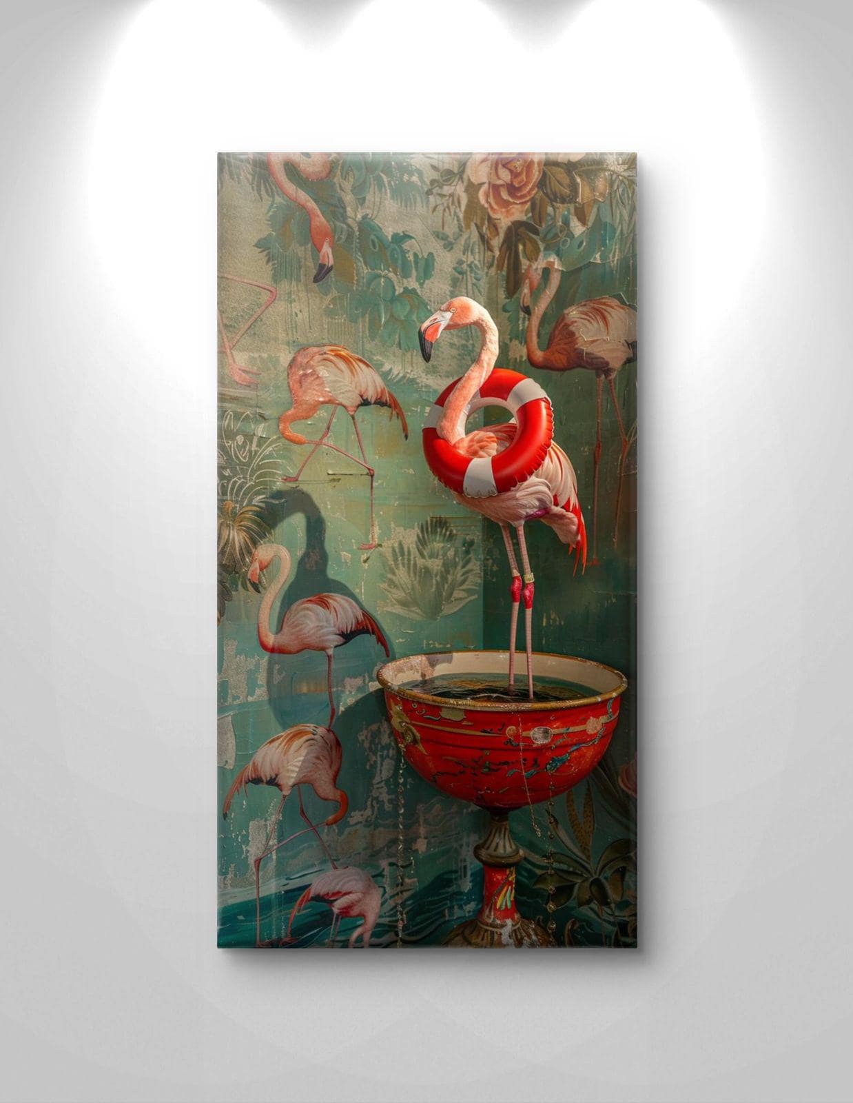 Surreal Flamingo Canvas Print: Whimsical Tropical Bird Wall Art, Maximalist Decor